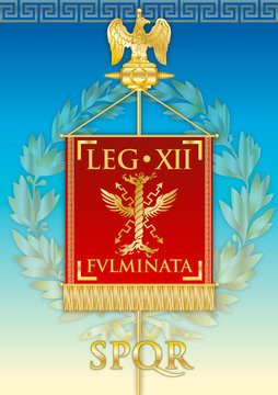 Legio IXII Fulminata, ancient teaches banner legion of the Roman empire, vector illustration