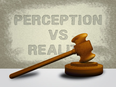 Perception Vs Reality Words Compares Thought Or Imagination With Realism - 3d Illustration