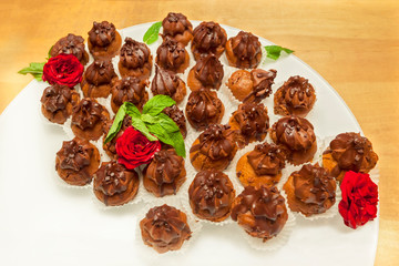 Assortment, variety of sweet chocolate truffles
