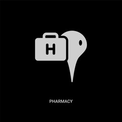 white pharmacy vector icon on black background. modern flat pharmacy from maps and locations concept vector sign symbol can be use for web, mobile and logo.