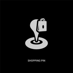 white shopping pin vector icon on black background. modern flat shopping pin from maps and locations concept vector sign symbol can be use for web, mobile and logo.