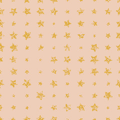 Seamless old stars, golden stars on soft pink background