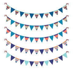 Obraz premium Set of garlands, triangular bright festive flags isolated on white background