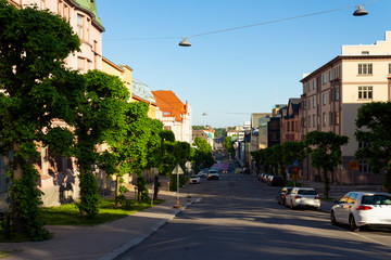 View from the Puolalanmaki Hill to the streets of Turku in Finland on a summer evening.
