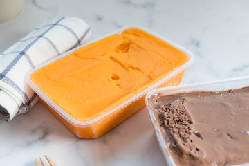 Passion fruit flavor ice cream in box