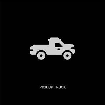 white pick up truck vector icon on black background. modern flat pick up truck from mechanicons concept vector sign symbol can be use for web, mobile and logo.