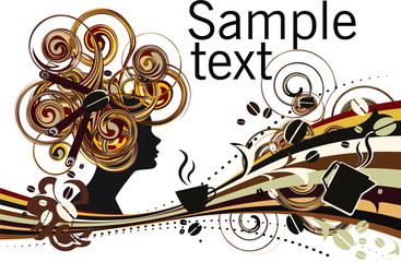 Vector coffee beans cinnamon girl abstract composition background beans drink cafe coffeepot