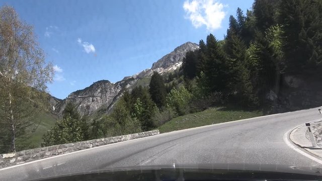 Driving a Car on Mountain Roads in Inntal in Tirol, Austria