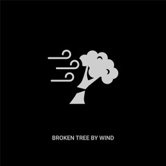 white broken tree by wind vector icon on black background. modern flat broken tree by wind from meteorology concept vector sign symbol can be use for web, mobile and logo.