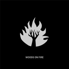 white woods on fire vector icon on black background. modern flat woods on fire from meteorology concept vector sign symbol can be use for web, mobile and logo.