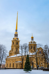 Peter and Paul cathedral located in Saint-Petersburg, Russia. Famous landmark in winter day