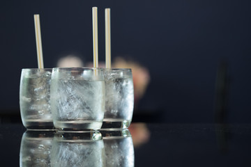 Three glass of drinking ice water with ice cube. Ice water drinking concept.