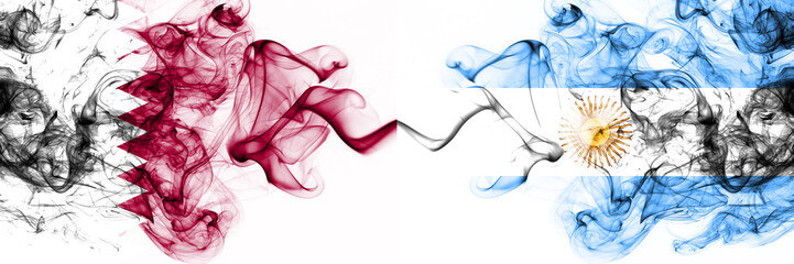 Qatar, Qatari, Argentina, Argentinian, competition thick colorful smoky flags. America football group stage qualifications match games