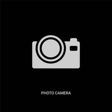 white photo camera vector icon on black background. modern flat photo camera from music and media concept vector sign symbol can be use for web, mobile and logo.
