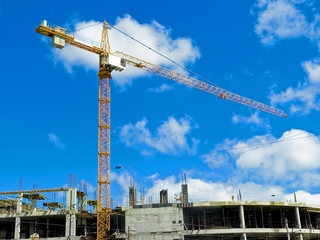 Newly built houses in the newly built area of the city. Perspective construction of apartments. Infrastructure and industry. Family Housing