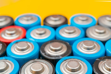 Used batteries. Waste collection and recycling. Environmental Protection. Batteries background.