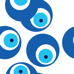 seamless pattern with blue evil eye vector on white background