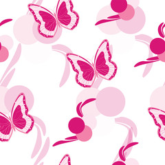 seamless pattern with butterflies vector in pink colors