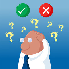 man choosing button to push. Concept of difficult choice between two options
