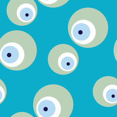 seamless pattern with evil eye vector - blue background 