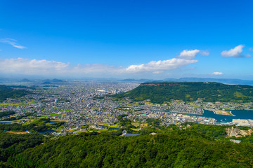 写真素材：五剣山、香川、高松、山、風景、市街、眺望、屋島