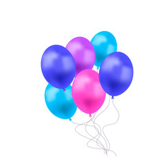 Vector Balloons Group Isolated on White Background, Colorful Blue, Purple and Pink Balloons.