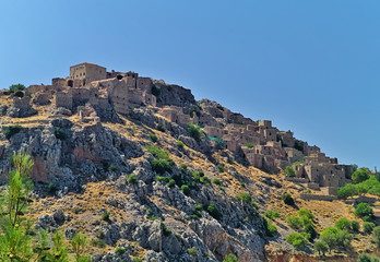 Fototapeta na wymiar Old deserted ruined medieval village of Anavatos, Chios island, Greece.
