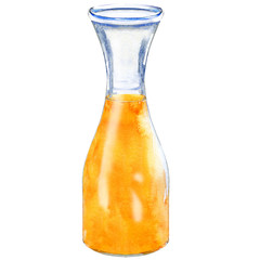 Watercolor illustration of jug of orange juice