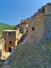 Fototapeta premium Old deserted ruined medieval village of Anavatos, Chios island, Greece.