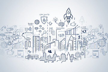 Start up drawing on white wall