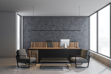 Concrete CEO office interior with gray armchairs