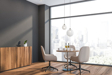 Gray panoramic dining room corner