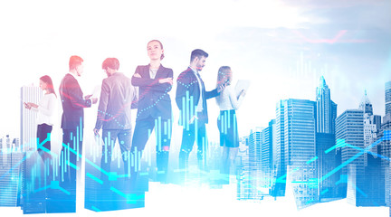 Confident business team in city, forex graphs