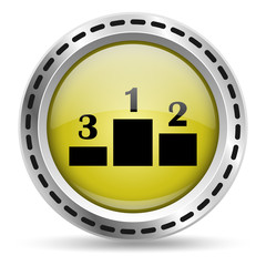 Pedestal icon. Yellow glossy button for web design. Metal case. Vector.