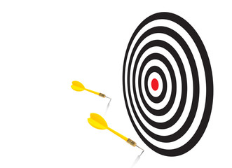 Yellow darts missed the target and hit on the white space bacground, Miss Target Concept