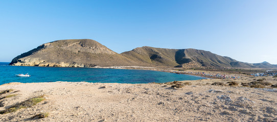 The mountainous beach of Playa el Palazo located off the Mediterranean coast of Almeria, Spain