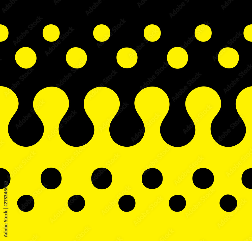 Poster seamles uneven polka dot pattern with two patterns - yellow dots on the black background and black d