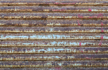 Old Weathered Corrugated Rusty Horizontally Striped Metal Texture