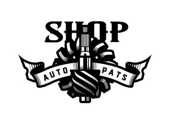 Fototapeta premium Auto parts store, car logo emblem. Vector illustration.