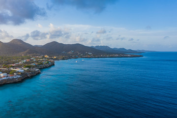 Aerial view over beach Playa Kalki on the western side of  Curaçao/Caribbean /Dutch Antilles