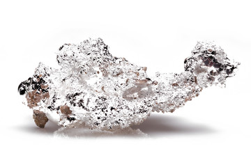 crystalline silver nugget from Reno, Nevada isolated on white background