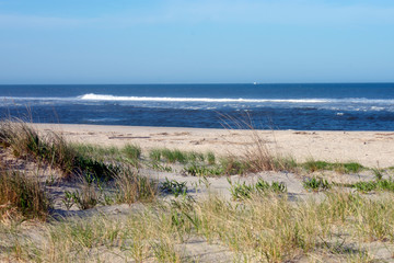 Fototapeta na wymiar Sandy Hook Beach at Atlantic Highlands, New Jersey, on a beautiful sunny spring day -01