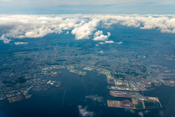 Obraz premium 東京湾航空写真 横浜付近（東京・神奈川）