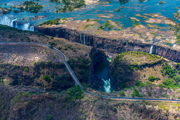 Bridge border between Zambia and Zimbabwe, Zambezi river, Victoria Falls or Mosi-Oa-Tunya, Zambia...