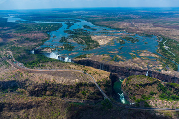 Bridge border between Zambia and Zimbabwe, Zambezi river, Victoria Falls or Mosi-Oa-Tunya, Zambia...
