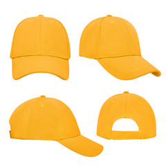Yellow baseball cap 4 view isolated