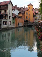 River called Thiou in downtown of Annecy in France