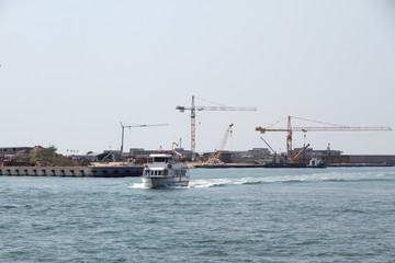 Construction site of a special dam to protect Venice called Mose