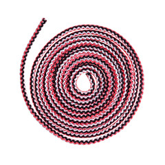 coiled multicolour synthetic rope cut out on white