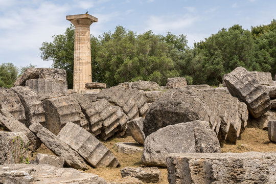 Ruins of Temple of Zeus at Olympia at the site of the first Olympic games near Athens Greece